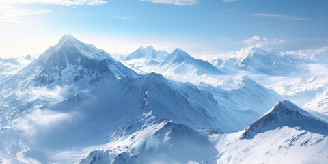 Obraz premium Snow Covered Mountain Landscape Seen from an Elevated Viewpoint a stunning snow covered mountain landscape captures the beauty and tranquility of nature s snowy peaks.