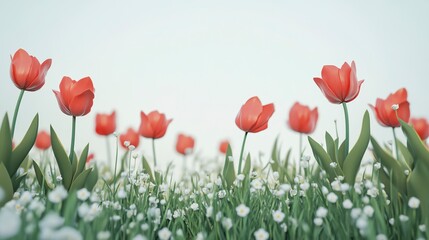 Fototapeta premium View of spring flowers tulips on a white background. Background for postcards.