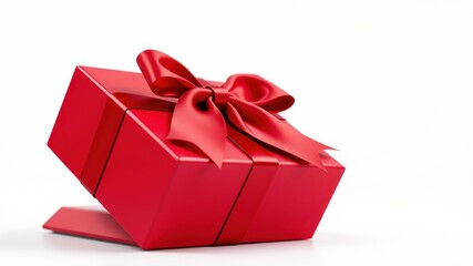 Obraz premium A vibrant red gift box with a large satin bow sits on a pristine white surface, symbolizing the joy and anticipation of receiving a special present.