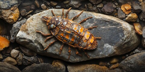 Insect exuvia found on rocks showcases the natural beauty and intricacies of insect exuvia, highlighting the fascinating life cycle of insects and their presence in rocky habitats.