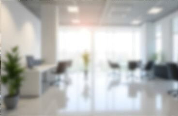 Blurred empty open space office. Abstract light bokeh at office interior background for design.	