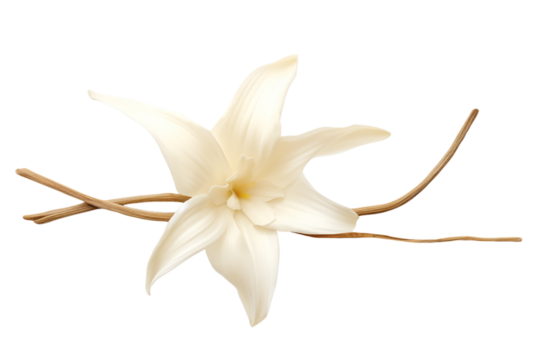 Vanilla flower and vanilla sticks isolated on a transparent background.