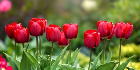 Obraz premium Vibrant red tulips known as the Fire Flame or Turkish Tulip have a rich history that dates back to the early 1800s. These stunning red tulips are a beautiful addition to any garden.