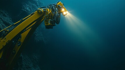 Deep Sea Mining Operation with Intense Spotlight