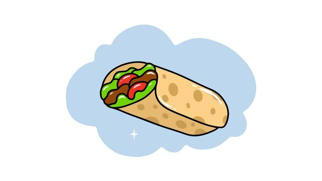 4K video Food Footage with Kebab Illustration. 4k video animated with Kebab for know Healthy Food, Fast Food or Junk Food