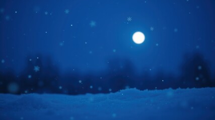 Naklejka premium A Soft Moonlight Illuminates a Wintery Landscape as Delicate Snowflakes Fall Gracefully Through the Air
