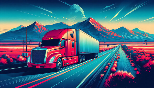 Truck Business background Truck runs on highway roads