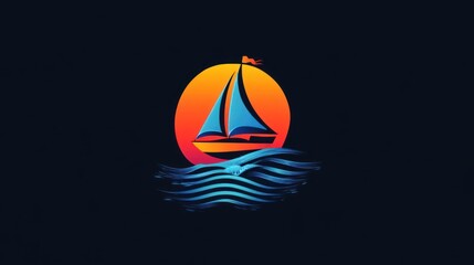 A stylized sailboat against a vibrant sunset and waves, evoking a sense of adventure.