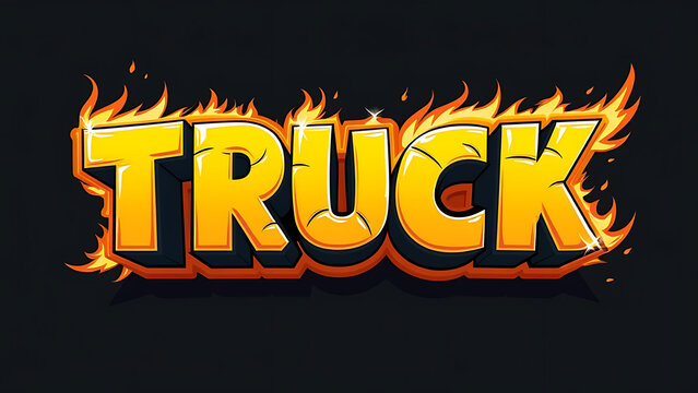 Bold cartoon style text TRUCK, graphic design dark background