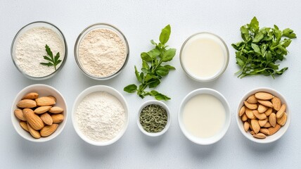 Ingredients for Cooking with Nuts, Herbs, Dairy, and Flour Preparation