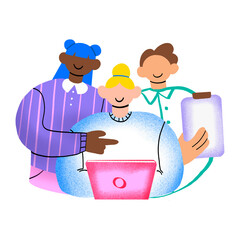 Teamwork of young people with laptop