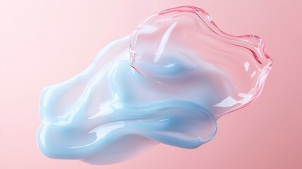 Serum texture close up. Light blue and pink gradient liquid gel background. Transparent beauty skincare sample. Cosmetic clear liquid cream smudge. 