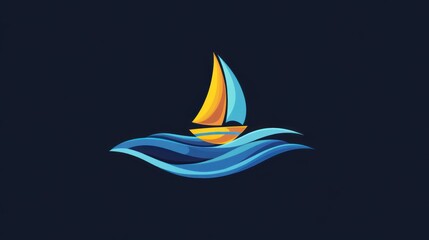 Fototapeta premium A stylized sailboat gliding over waves, symbolizing adventure and tranquility at sea.