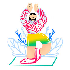 Woman doing yoga with flowers around her