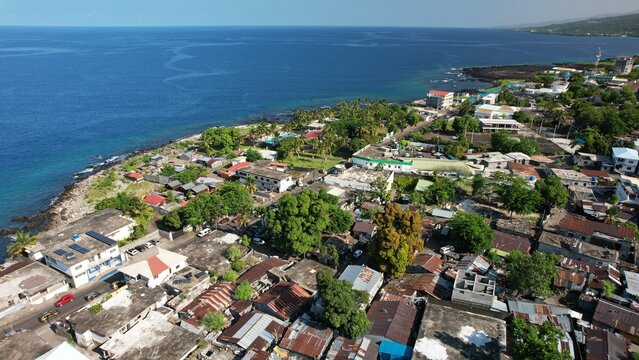 Aerial view of Moroni and coastline, Comoros	
