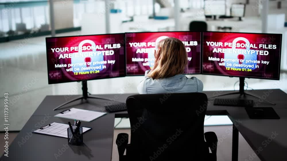 Poster Ransomware Cyber Attack Showing Personal Files Encrypted