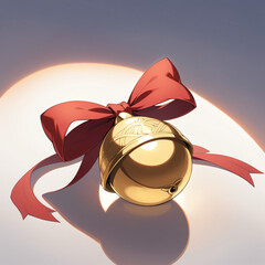 Golden Christmas Bell with Red Ribbon