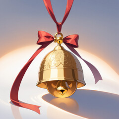 Golden Christmas Bell with Red Ribbon