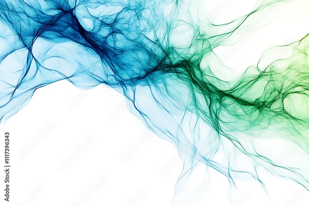 Aufkleber abstract blue and green smoke swirls on white background for dynamic design : generative ai