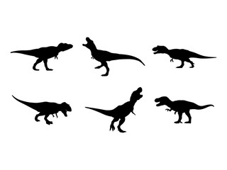 Set of T Rex Tyrannosaurus Dinosaur Silhouette in various poses isolated on white background © Lutfe Saba Prionti