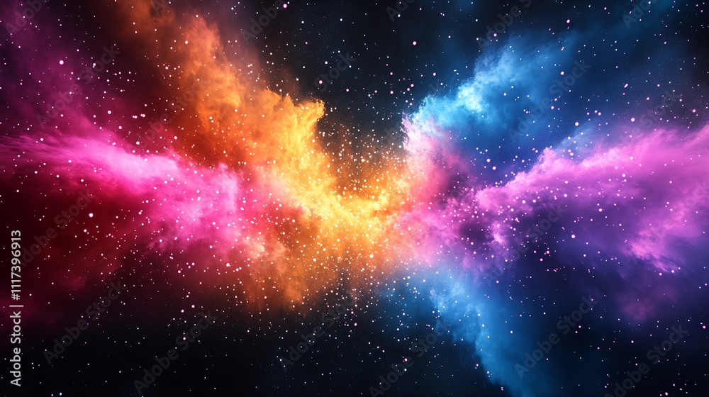 Aufkleber Cosmic Nebula in Vibrant Colors with Starry Sky in Outer Space : Generative AI