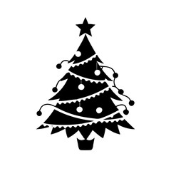 christmas tree with lights silhouette, christmas vector icon - silhouette vector art of christmas tree with lights, symbolizing holiday celebrations. christmas silhouette.