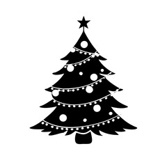 christmas tree with lights silhouette, christmas vector icon - silhouette vector art of christmas tree with lights, symbolizing holiday celebrations. christmas silhouette.