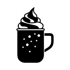 festive mug with whipped cream silhouette, christmas vector icon - silhouette vector art of festive mug with whipped cream, symbolizing holiday celebrations. christmas silhouette.