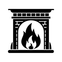 fireplace with fire silhouette, christmas vector icon - silhouette vector art of fireplace with fire, symbolizing holiday celebrations. christmas silhouette.