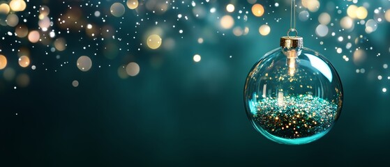 A beautifully crafted glass ornament features elegant gold and blue decorations, perfect for enhancing any festive Christmas tree display.