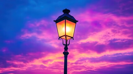 Street Lamp Illuminating a Vibrant Sunset