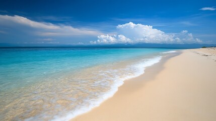 Obraz premium Pristine Tropical Beach with Crystal Clear Water and White Sand Under Vibrant Blue Sky : Generative AI