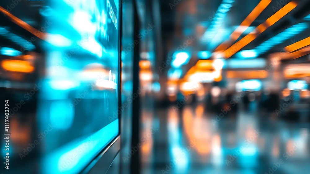 Poster modern urban commuter environment with neon reflections and blurred backgrounds : generative ai