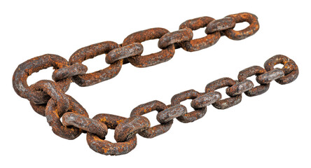 Obraz premium Rusty metal chain lying on a surface, cut out - stock png.