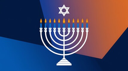 A Menorah with Nine Lit Candles and Star of David