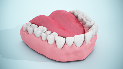 Video shows dental implants inside a half lower jaw model. 3D illustration