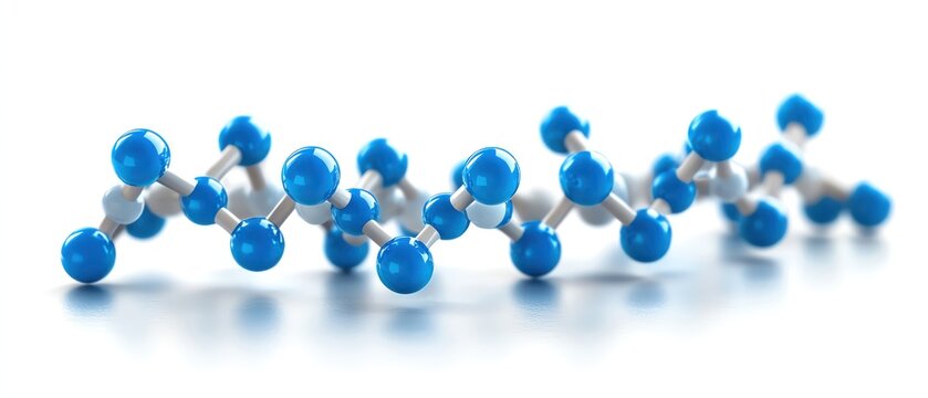 Molecular structure in blue, scientific concept of chemical bonds, closeup