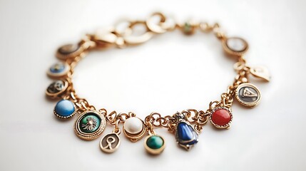 Obraz premium Gold Charm Bracelet with Multicolored Stones