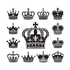 Kings crown icon set silhouette vector illustration