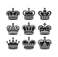 Fototapeta premium Kings crown icon set silhouette vector illustration