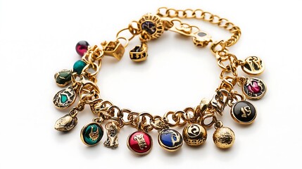 Obraz premium Gold Charm Bracelet with Colorful Gemstones