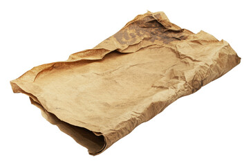 Crumpled brown paper on plain surface, cut out - stock png.