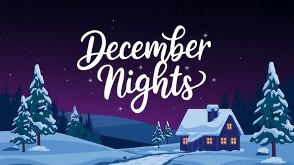 Naklejka premium December Nights Snowy Cabin Winter Wonderland Scene
