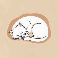 A white cat sleeps sweetly on a beige background, vector, illustration