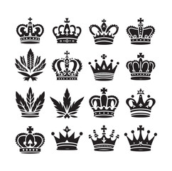 Kings crown icon set illustration silhouette style