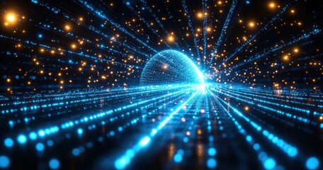 Obraz premium A long blue line with orange and red streaks