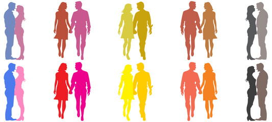 Silhouettes of Romantic Couple. Man and Woman Happy Together. Male and Female Figure. Romantic and Love Concept. Happy Valentines Day Illustration