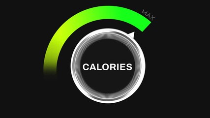 Maximum Calorie intake node turning full 4k animation. Showing calories on a meter concept design.