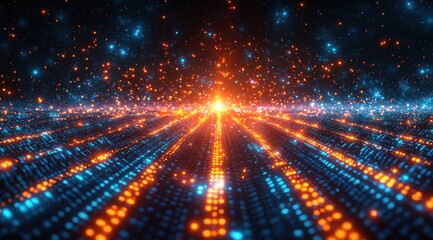 Obraz premium A long blue and orange line of dots