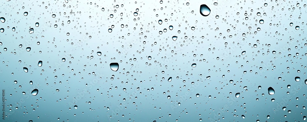 Poster close-up of raindrops on glass, creating a serene and calming atmosphere.